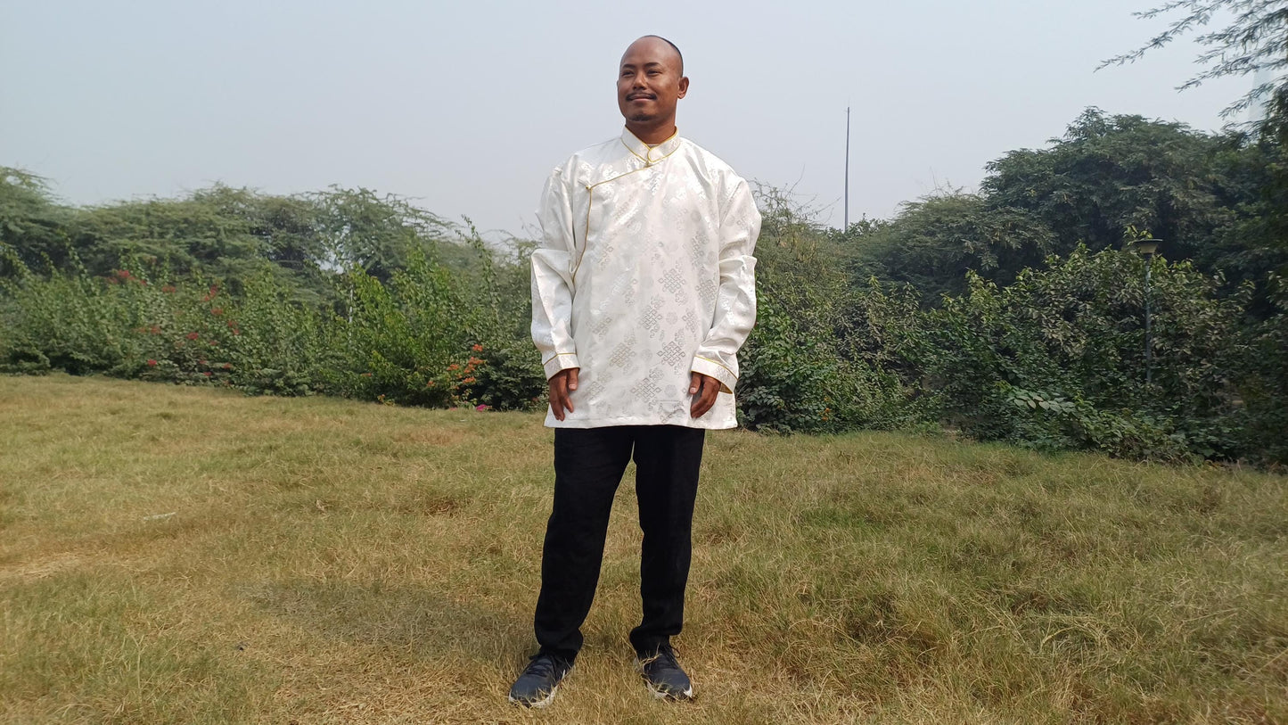 Traditional Tibetan Brocade Silk Buddhist Yogi Shirt,Tibetan Meditation Shirt, Ethnic Tibetan  Long Sleeves Cloth,Buddhist Prayer Shirt