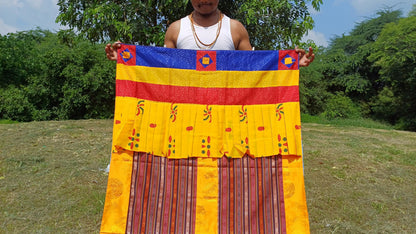 Handwoven Bhutanese Fabric With Tibetan Brocade Border Buddhist Door Curtain,Tibetan Door Curtain,Tibetan Buddhist Altar Room Door Hanging