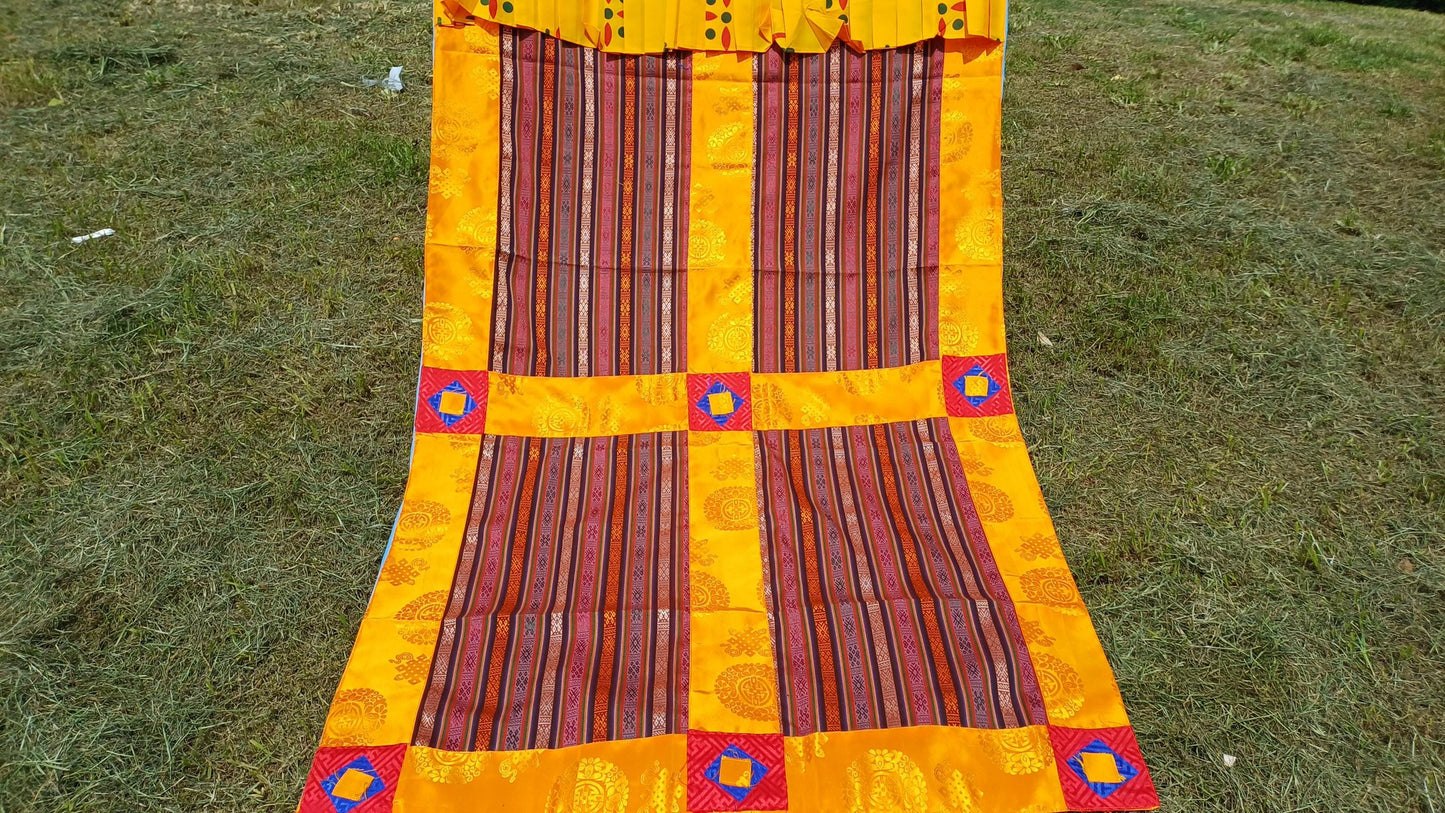 Handwoven Bhutanese Fabric With Tibetan Brocade Border Buddhist Door Curtain,Tibetan Door Curtain,Tibetan Buddhist Altar Room Door Hanging