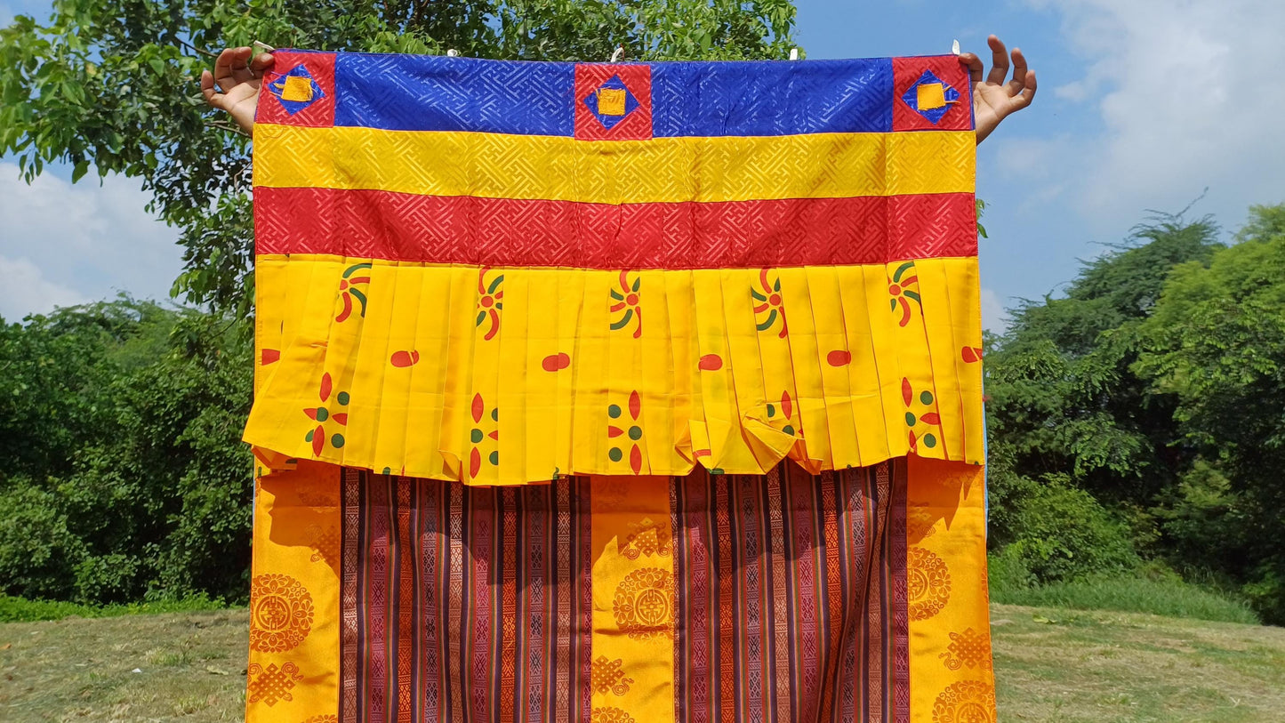 Handwoven Bhutanese Fabric With Tibetan Brocade Border Buddhist Door Curtain,Tibetan Door Curtain,Tibetan Buddhist Altar Room Door Hanging