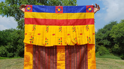 Handwoven Bhutanese Fabric With Tibetan Brocade Border Buddhist Door Curtain,Tibetan Door Curtain,Tibetan Buddhist Altar Room Door Hanging