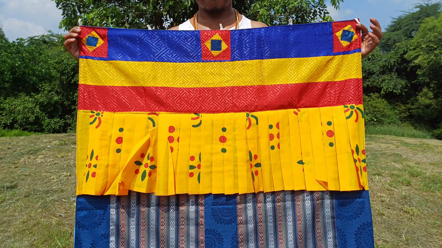 Handwoven Bhutanese Fabric With Tibetan Brocade Border Buddhist Door Curtain, Tibetan Door Curtain,Tibetan Buddhist Altar Room Door