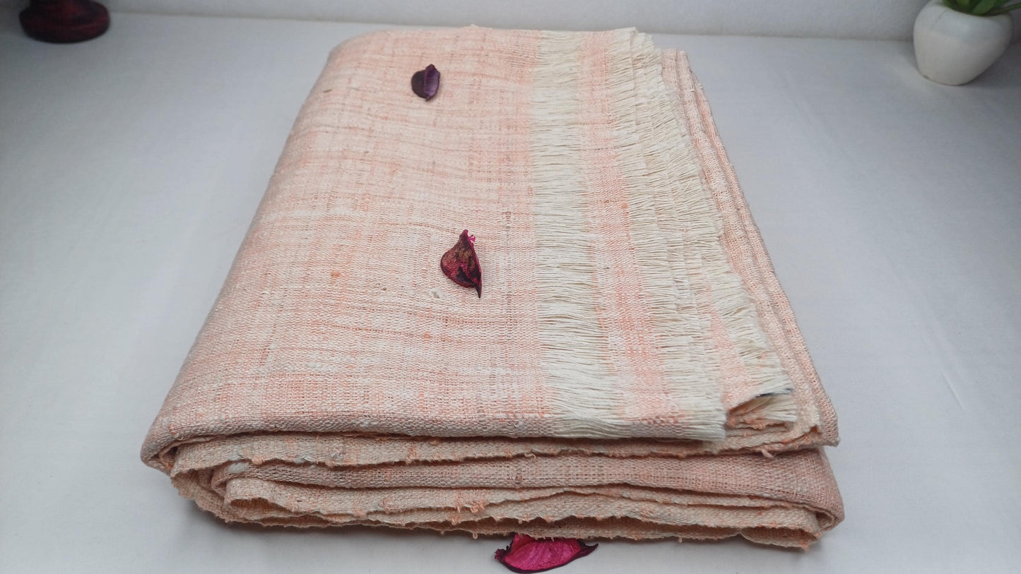 Large Traditional Handspun And Handwoven Pink Raw Eri Silk Meditation Shawl,Oversize Peace Silk Shawl,Ethical Silk Prayer Meditation Blanket