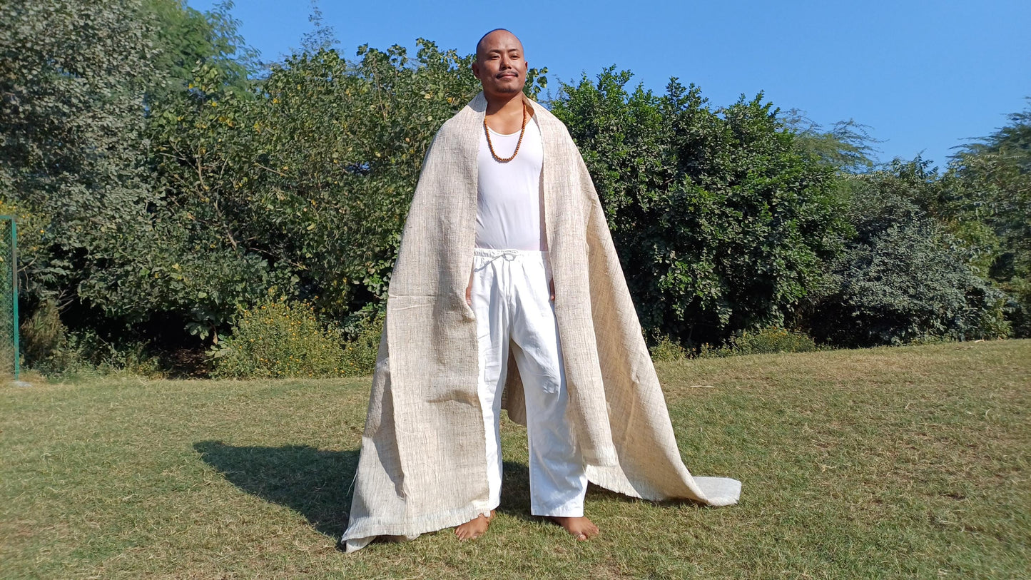 SHAMAN X-Large Handspun/Handwoven Non-Violent Pure Raw Eri Silk Meditation Shawl,Peace Silk Scarf,Ethical Silk Tantrik Buddhist Prayer Wrap