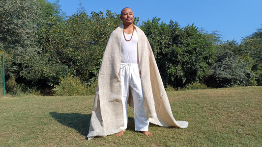 SHAMAN X-Large Handspun/Handwoven Non-Violent Pure Raw Eri Silk Meditation Shawl,Peace Silk Scarf,Ethical Silk Tantrik Buddhist Prayer Wrap