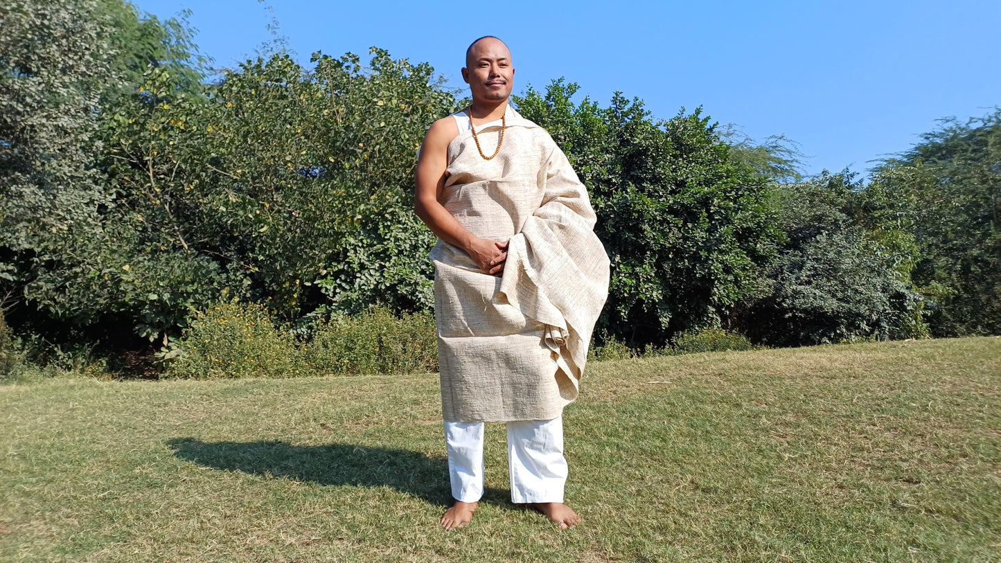 SHAMAN X-Large Handspun/Handwoven Non-Violent Pure Raw Eri Silk Meditation Shawl,Peace Silk Scarf,Ethical Silk Tantrik Buddhist Prayer Wrap