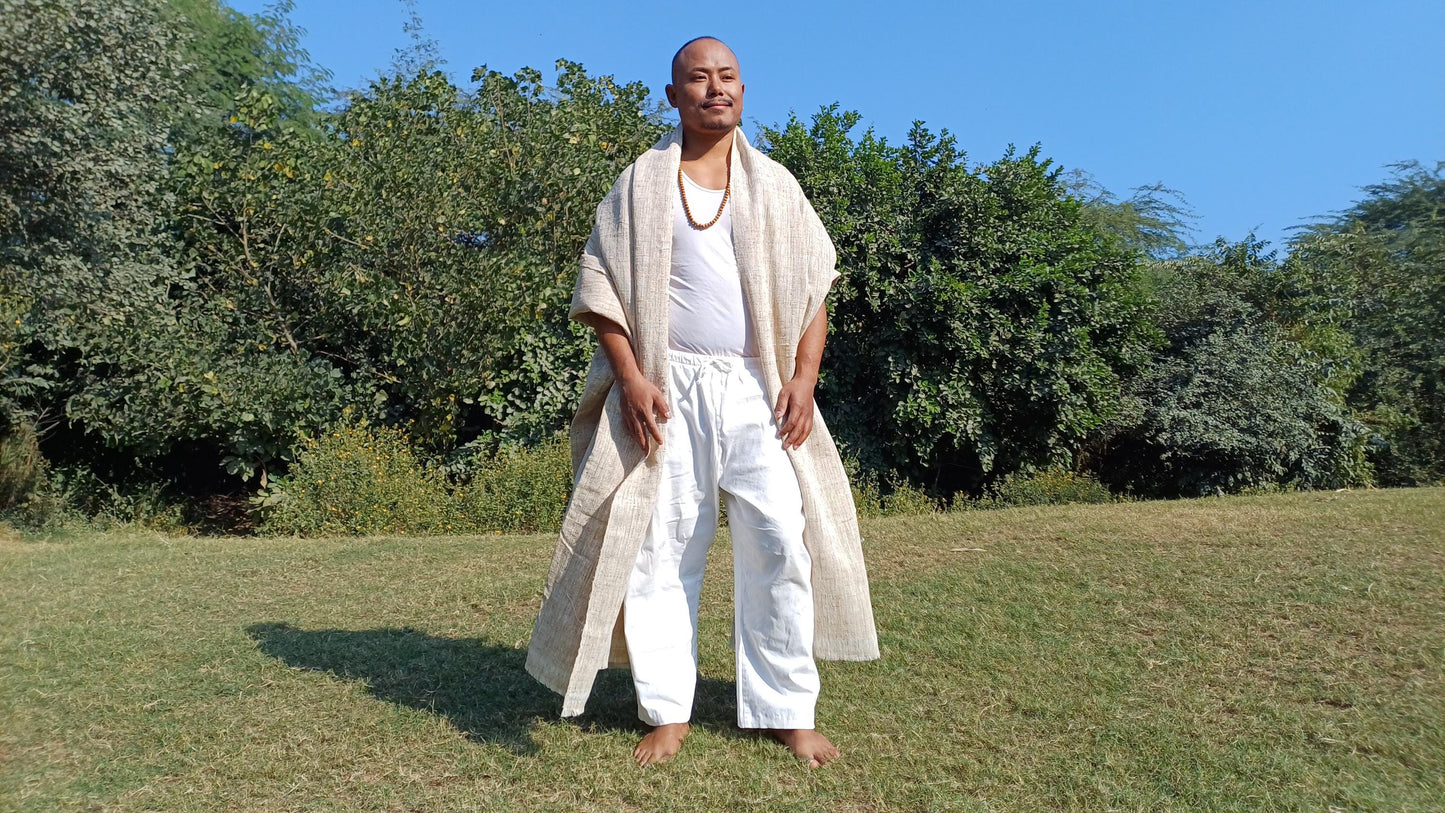 SHAMAN X-Large Handspun/Handwoven Non-Violent Pure Raw Eri Silk Meditation Shawl,Peace Silk Scarf,Ethical Silk Tantrik Buddhist Prayer Wrap