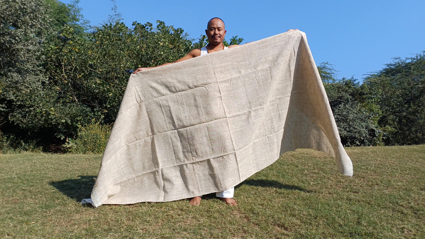 SHAMAN X-Large Handspun/Handwoven Non-Violent Pure Raw Eri Silk Meditation Shawl,Peace Silk Scarf,Ethical Silk Tantrik Buddhist Prayer Wrap