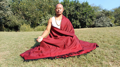 MAHAKAAL X-Large Handwoven Stripe Design Burgundy Red Buddhist Pure Himalayan SheepW ool Meditation Shawl/Wrap/Zen,Himalayan Prayer Blanket