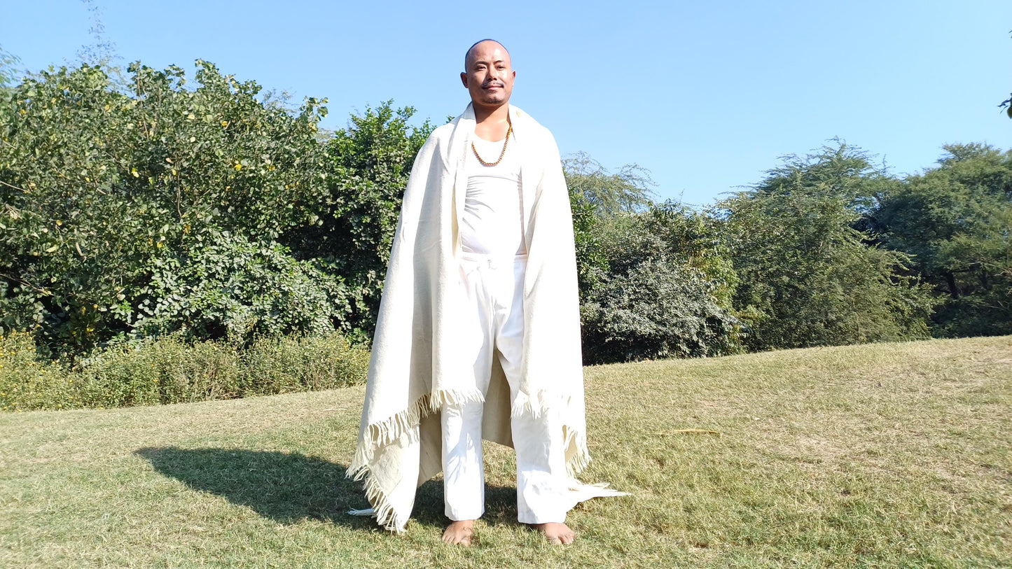 Extra-Large Handspun Handwoven Pure Himalayan Yak Wool Blanket,Oversize Yak Meditation Shawl,Ethnic Indian Yak Prayer Blanket,Tibetan Yak