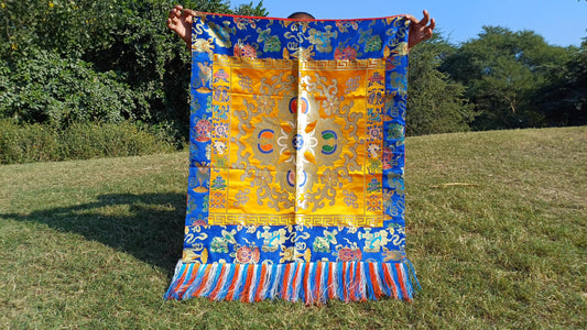 Handmade Multi-Color Tibetan Buddhist Ashtamangala Vajra Dorje Silk Brocade Altar/Shrine Table Cloth,Double Dorje Zen Buddhist Home Decore