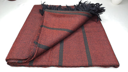 Extra-Large Handwoven Stripe Design Burgundy Red Laymen Buddhist Pure Himalayan SheepWool Meditation Shawl/Wrap/Zen,Himalayan Prayer Blanket