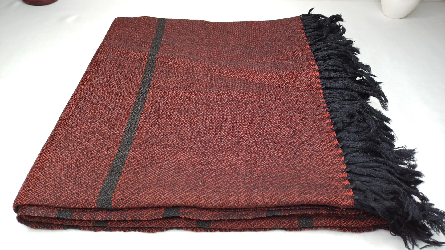 Extra-Large Handwoven Stripe Design Burgundy Red Laymen Buddhist Pure Himalayan SheepWool Meditation Shawl/Wrap/Zen,Himalayan Prayer Blanket