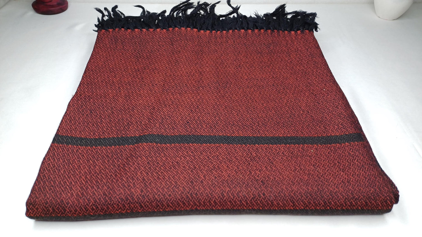 Extra-Large Handwoven Stripe Design Burgundy Red Laymen Buddhist Pure Himalayan SheepWool Meditation Shawl/Wrap/Zen,Himalayan Prayer Blanket