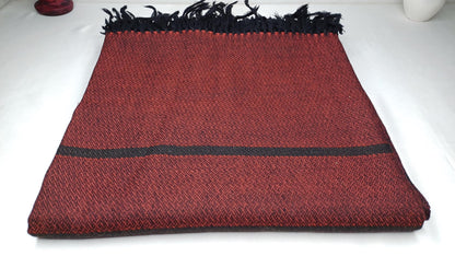 Extra-Large Handwoven Stripe Design Burgundy Red Laymen Buddhist Pure Himalayan SheepWool Meditation Shawl/Wrap/Zen,Himalayan Prayer Blanket