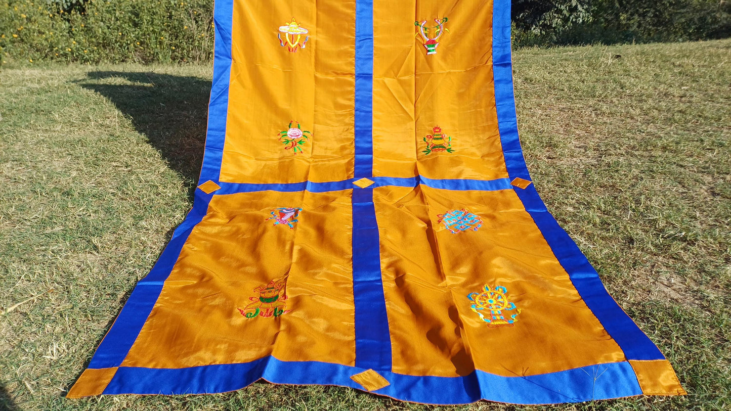 Traditional Handmade Tibetan 8 Auspicious Symbol Embroidered Tibetan Door Curtain,Buddhist 8 Lucky Signs Symbol Altar Room Door Hanging
