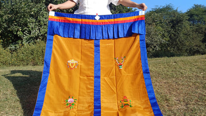 Traditional Handmade Tibetan 8 Auspicious Symbol Embroidered Tibetan Door Curtain,Buddhist 8 Lucky Signs Symbol Altar Room Door Hanging