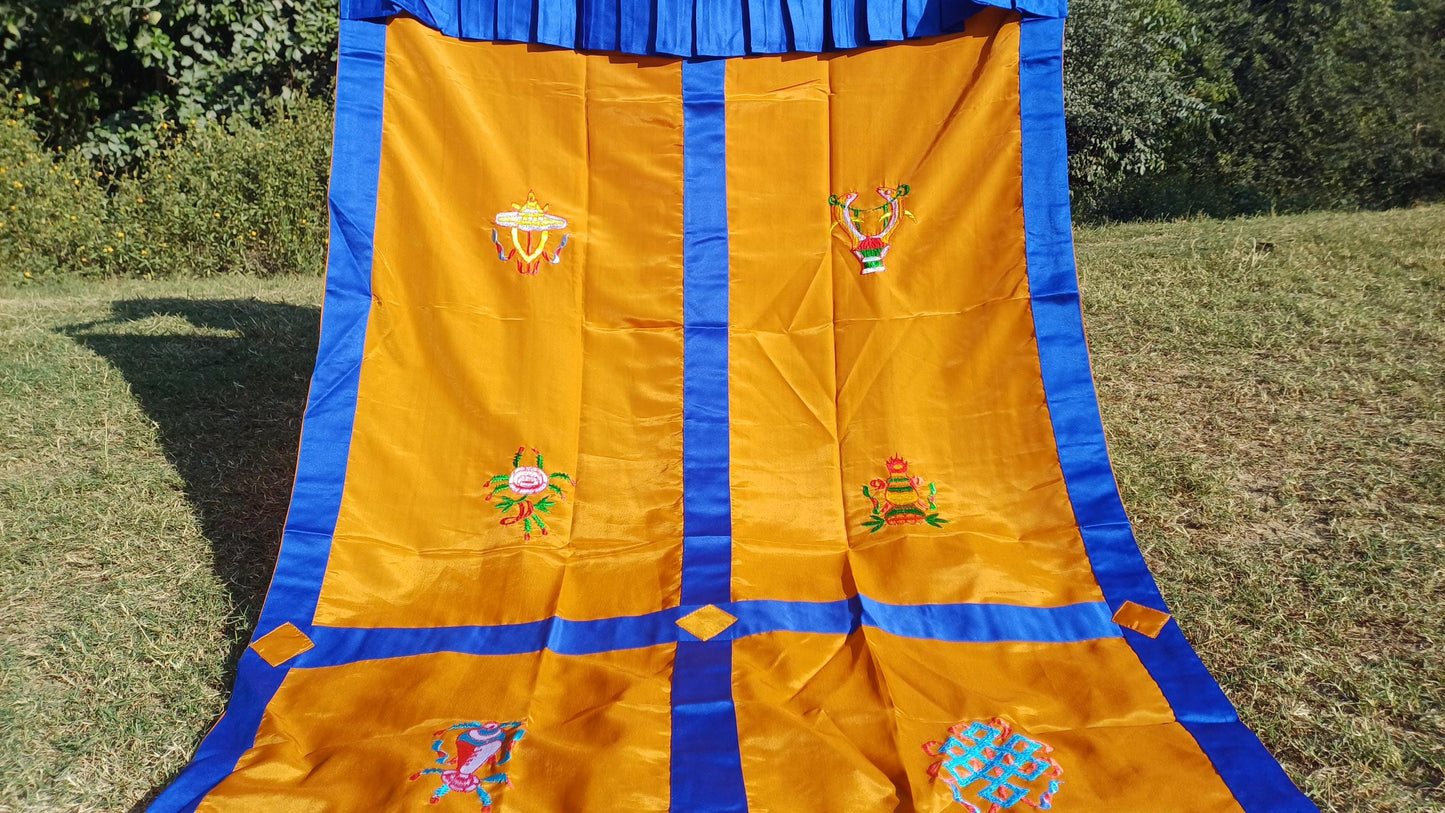 Traditional Handmade Tibetan 8 Auspicious Symbol Embroidered Tibetan Door Curtain,Buddhist 8 Lucky Signs Symbol Altar Room Door Hanging