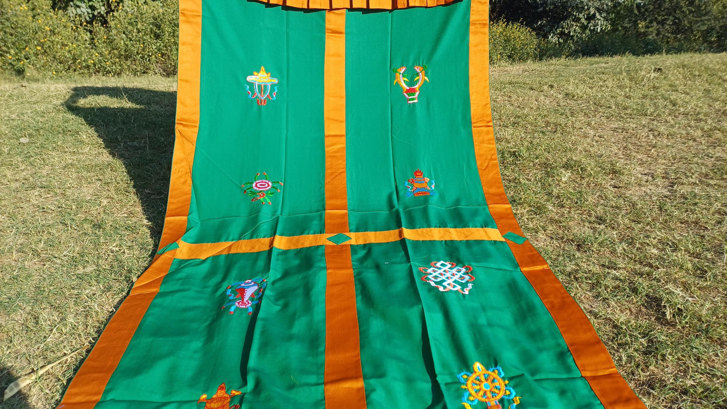 Traditional Handmade Tibetan 8 Auspicious Symbol Embroidered Tibetan Door Curtain,Buddhist 8 Lucky Signs Symbol Altar Room Door Hanging