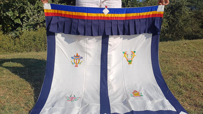 Traditional Handmade Tibetan 8 Auspicious Symbol Embroidered Tibetan Door Curtain,Buddhist 8 Lucky Signs Symbol Altar Room Door Hanging