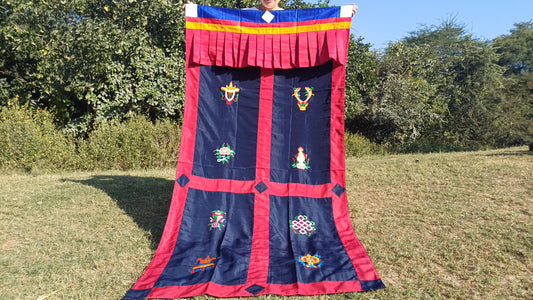 Traditional Handmade Tibetan 8 Auspicious Symbol Embroidered Tibetan Door Curtain,Buddhist 8 Lucky Signs Symbol Altar Room Door Hanging