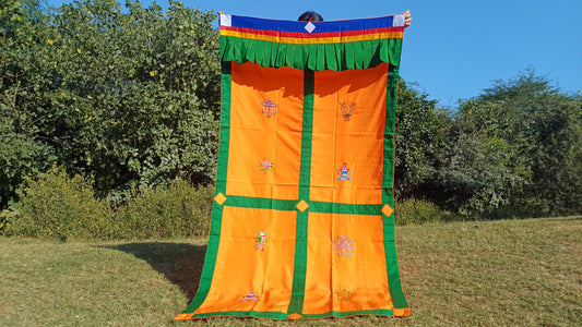 Traditional Handmade Tibetan 8 Auspicious Symbol Embroidered Tibetan Door Curtain,Buddhist 8 Lucky Signs Symbol Altar Room Door Hanging