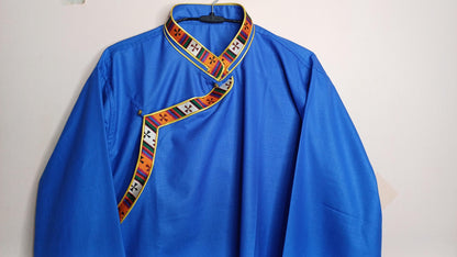 Traditional Tibetan Brocade Design Cotton Buddhist Yogi Shirt,Tibetan Meditation Shirt,Ethnic Tibetan  Long Sleeve Buddhist Prayer Cloth