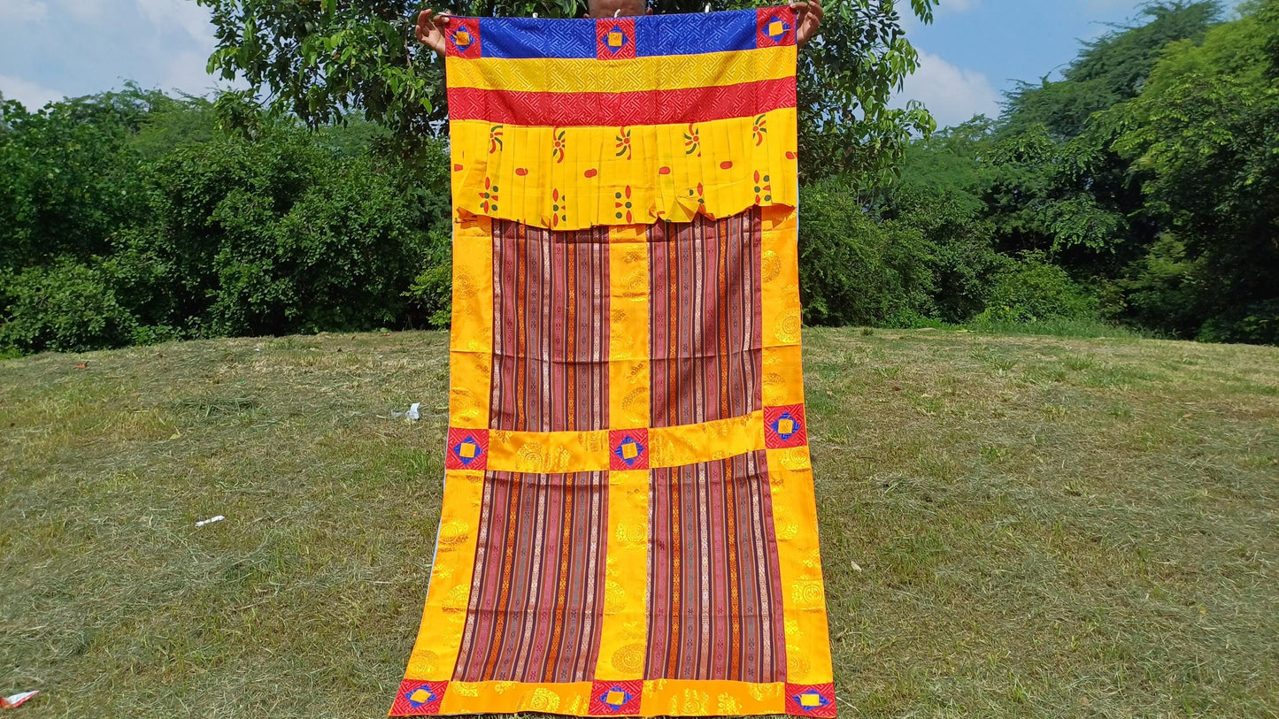 Handwoven Bhutanese Fabric With Tibetan Brocade Border Buddhist Door Curtain,Tibetan Door Curtain,Tibetan Buddhist Altar Room Door Hanging