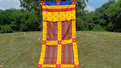 Handwoven Bhutanese Fabric With Tibetan Brocade Border Buddhist Door Curtain,Tibetan Door Curtain,Tibetan Buddhist Altar Room Door Hanging