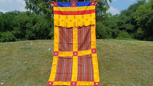 Handwoven Bhutanese Fabric With Tibetan Brocade Border Buddhist Door Curtain,Tibetan Door Curtain,Tibetan Buddhist Altar Room Door Hanging
