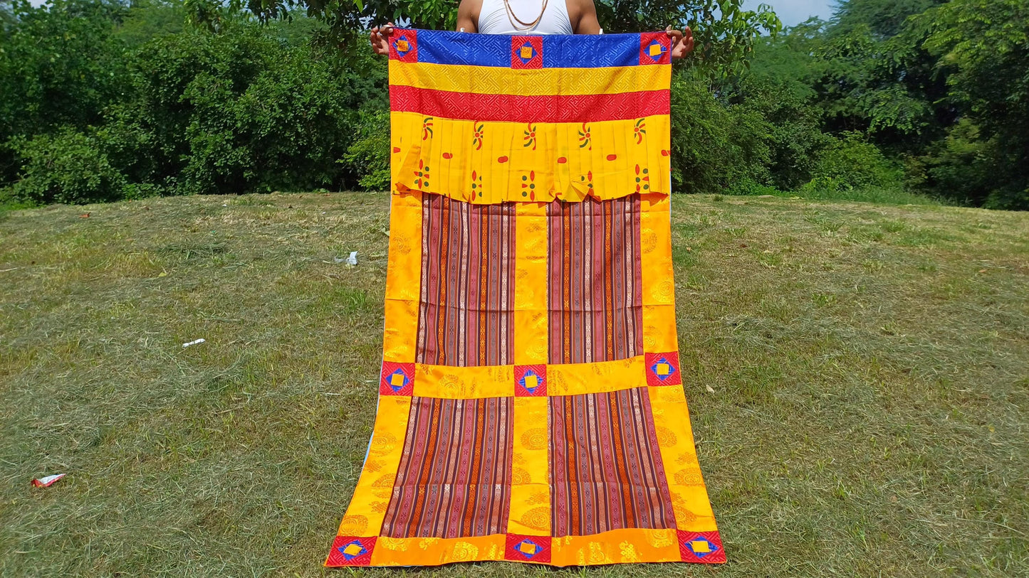 Handwoven Bhutanese Fabric With Tibetan Brocade Border Buddhist Door Curtain,Tibetan Door Curtain,Tibetan Buddhist Altar Room Door Hanging