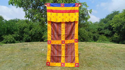 Handwoven Bhutanese Fabric With Tibetan Brocade Border Buddhist Door Curtain,Tibetan Door Curtain,Tibetan Buddhist Altar Room Door Hanging