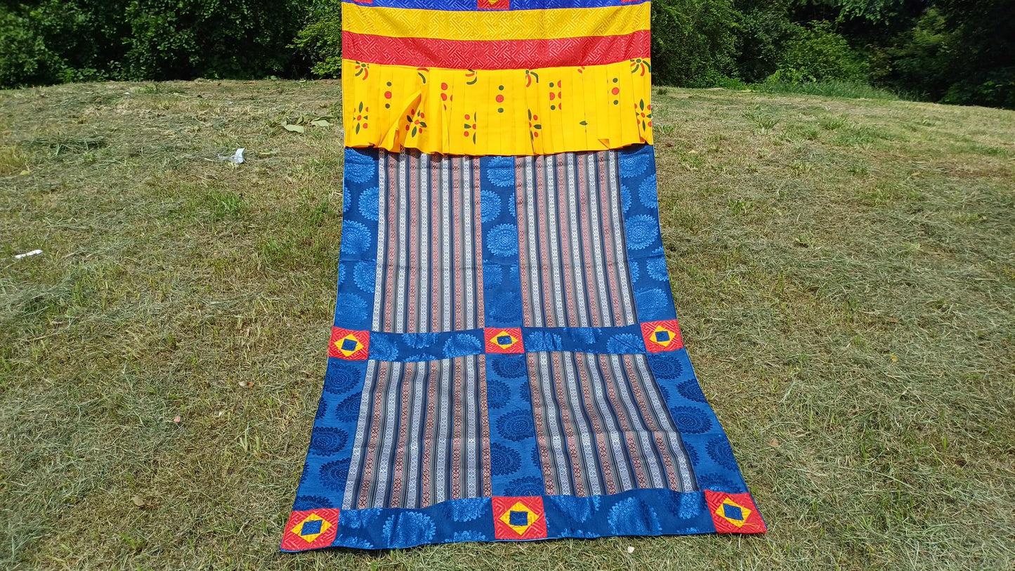 Handwoven Bhutanese Fabric With Tibetan Brocade Border Buddhist Door Curtain, Tibetan Door Curtain,Tibetan Buddhist Altar Room Door
