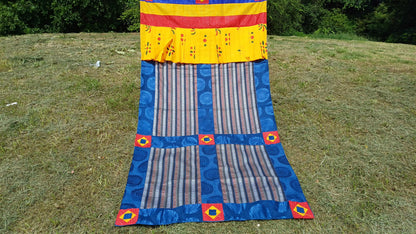 Handwoven Bhutanese Fabric With Tibetan Brocade Border Buddhist Door Curtain, Tibetan Door Curtain,Tibetan Buddhist Altar Room Door