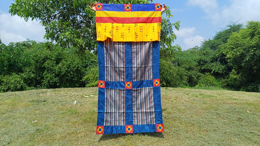 Handwoven Bhutanese Fabric With Tibetan Brocade Border Buddhist Door Curtain, Tibetan Door Curtain,Tibetan Buddhist Altar Room Door