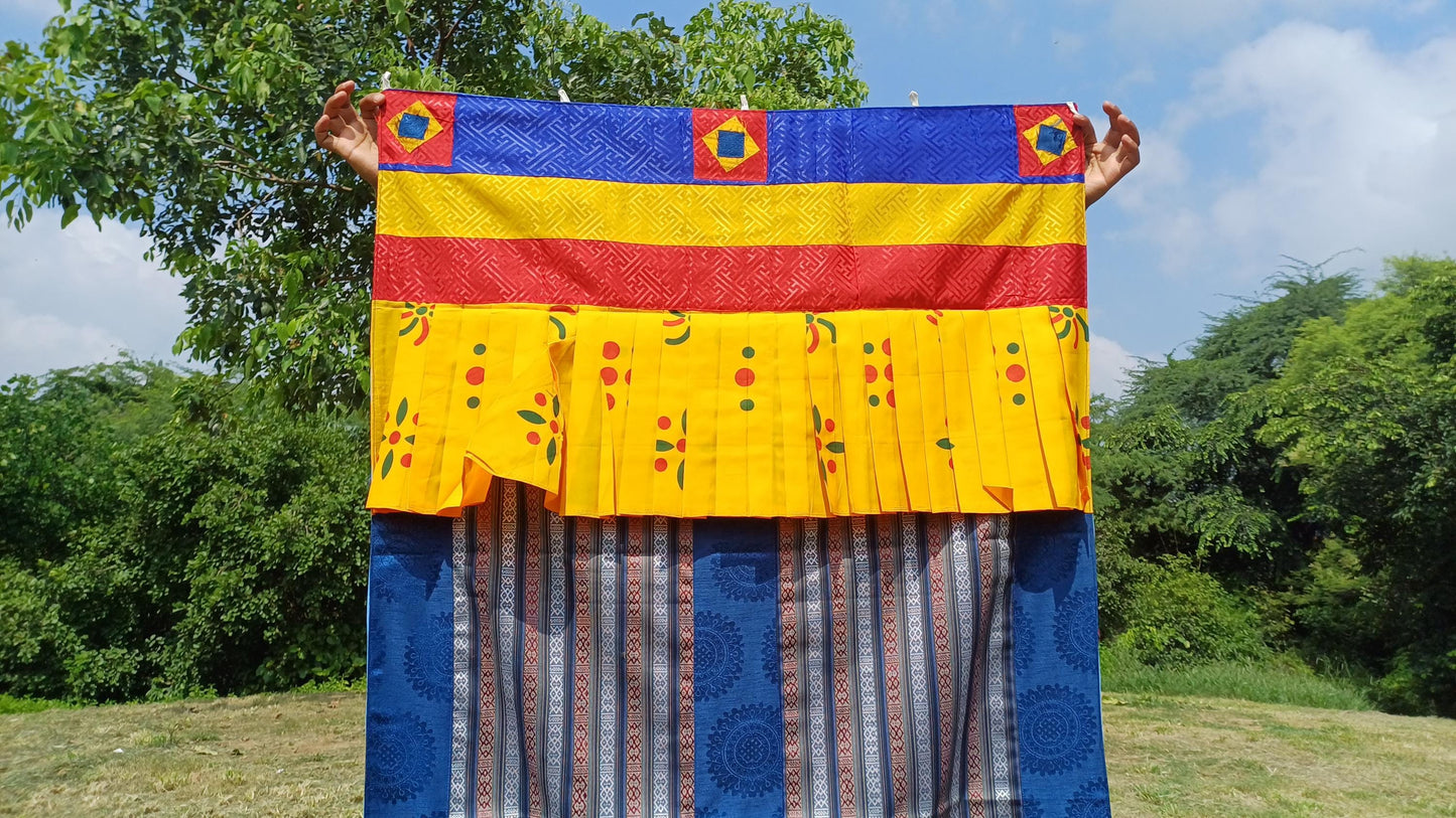 Handwoven Bhutanese Fabric With Tibetan Brocade Border Buddhist Door Curtain, Tibetan Door Curtain,Tibetan Buddhist Altar Room Door
