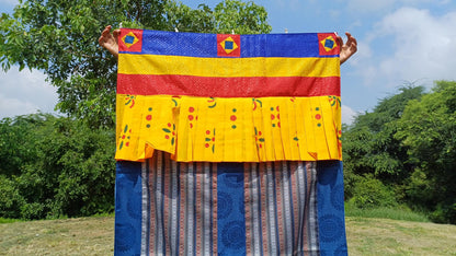 Handwoven Bhutanese Fabric With Tibetan Brocade Border Buddhist Door Curtain, Tibetan Door Curtain,Tibetan Buddhist Altar Room Door