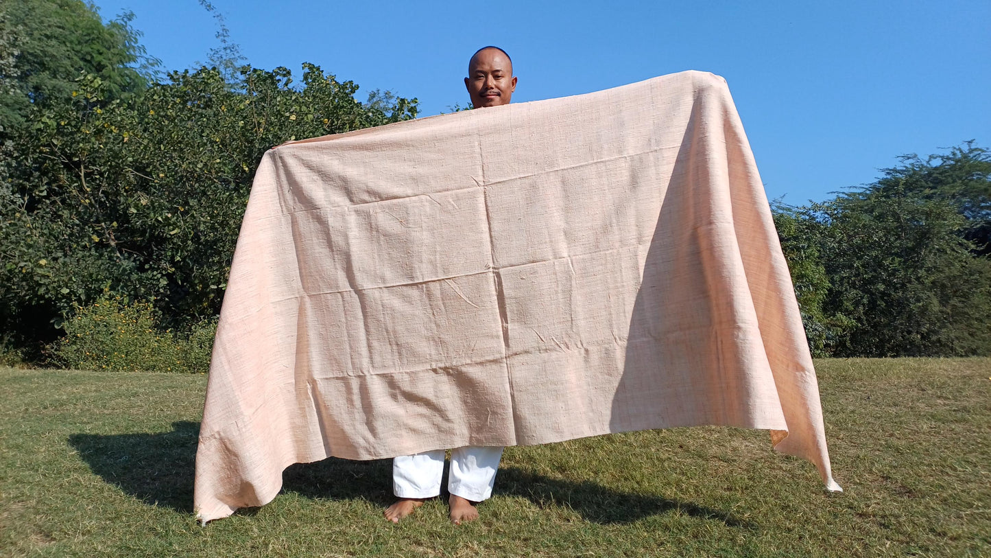 Large Traditional Handspun And Handwoven Pink Raw Eri Silk Meditation Shawl,Oversize Peace Silk Shawl,Ethical Silk Prayer Meditation Blanket