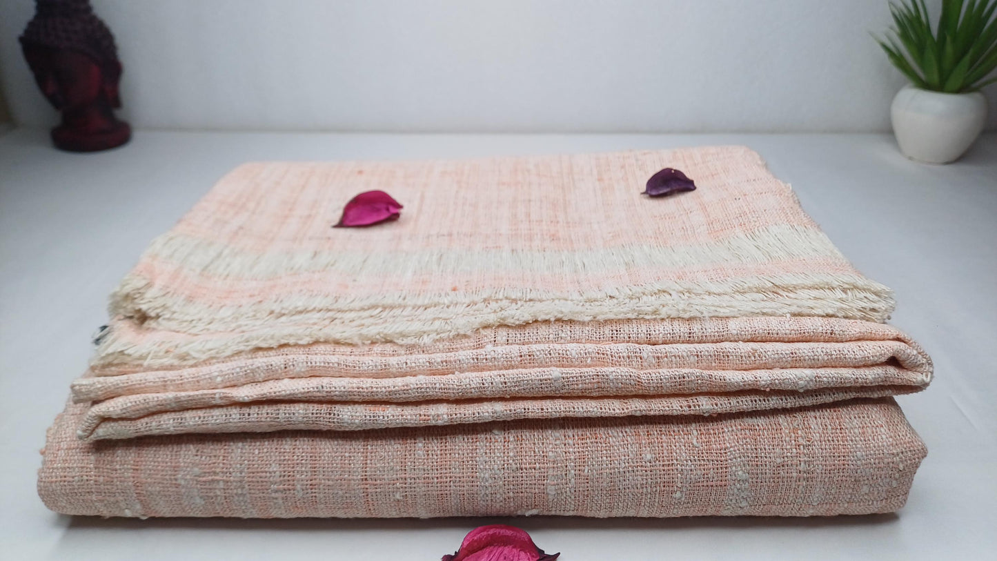 Large Traditional Handspun And Handwoven Pink Raw Eri Silk Meditation Shawl,Oversize Peace Silk Shawl,Ethical Silk Prayer Meditation Blanket