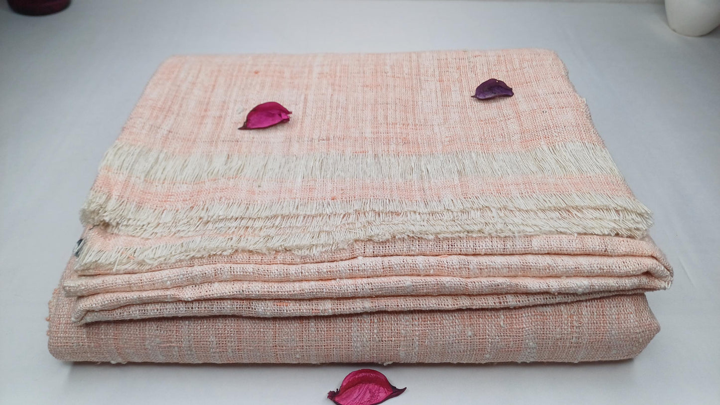 Large Traditional Handspun And Handwoven Pink Raw Eri Silk Meditation Shawl,Oversize Peace Silk Shawl,Ethical Silk Prayer Meditation Blanket