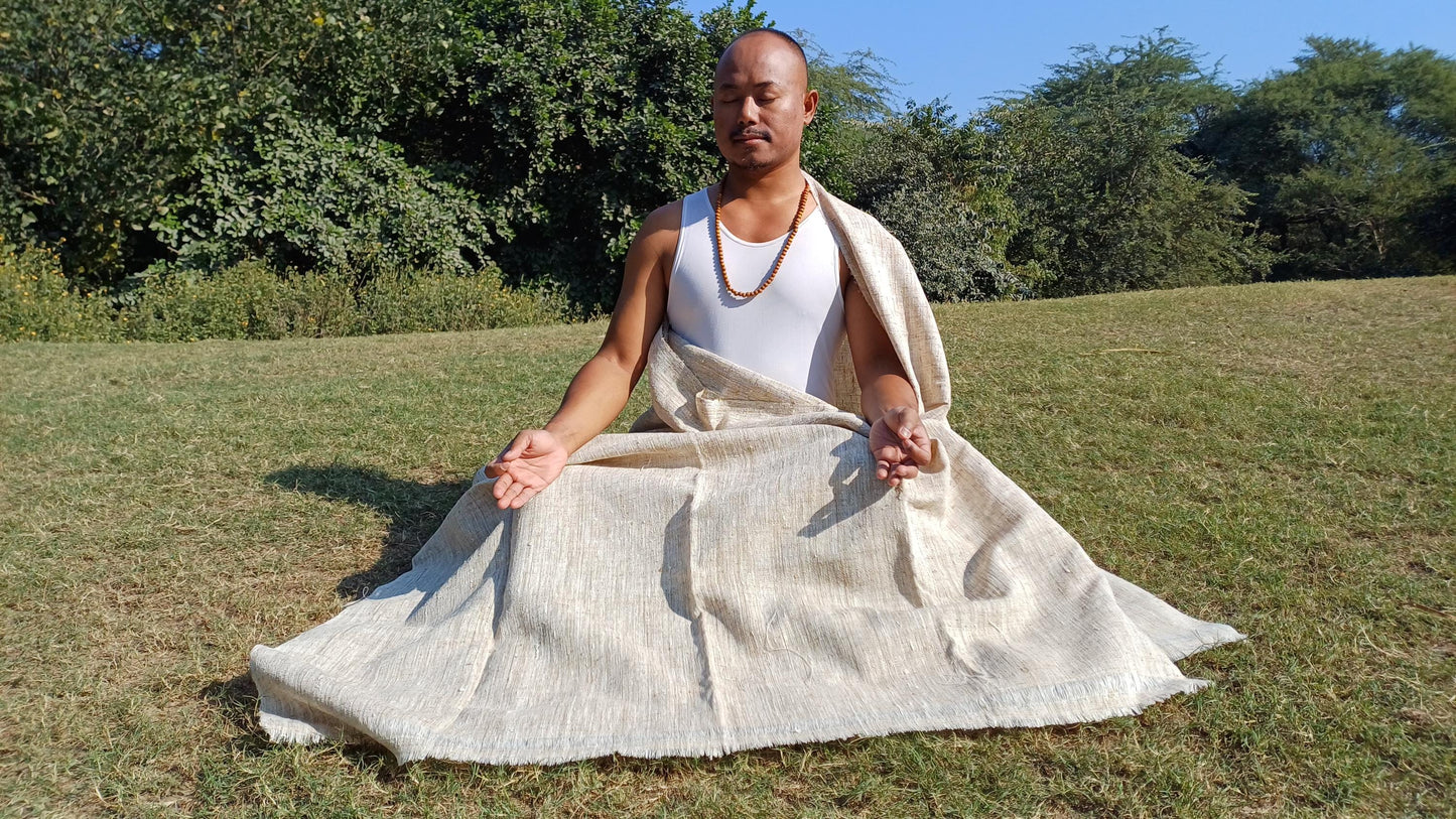 SHAMAN X-Large Handspun/Handwoven Non-Violent Pure Raw Eri Silk Meditation Shawl,Peace Silk Scarf,Ethical Silk Tantrik Buddhist Prayer Wrap