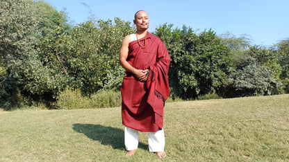 MAHAKAAL X-Large Handwoven Stripe Design Burgundy Red Buddhist Pure Himalayan SheepW ool Meditation Shawl/Wrap/Zen,Himalayan Prayer Blanket