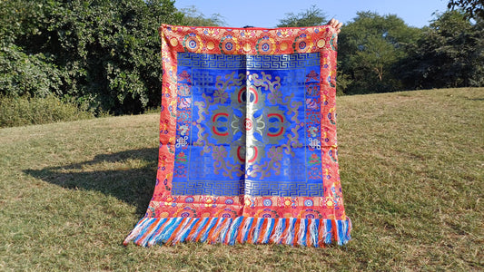 Handmade Multi-Color Tibetan Buddhist Ashtamangala Vajra Dorje Silk Brocade Altar/Shrine Table Cloth,Double Dorje Zen Buddhist Home Decore