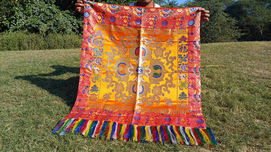 Handmade Multi-Color Tibetan Buddhist Ashtamangala Vajra Dorje Silk Brocade Altar/Shrine Table Cloth,Double Dorje Zen Buddhist Home Decore