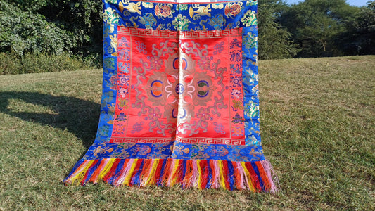 Handmade Multi-Color Tibetan Buddhist Ashtamangala Vajra Dorje Silk Brocade Altar/Shrine Table Cloth,Double Dorje Zen Buddhist Home Decore