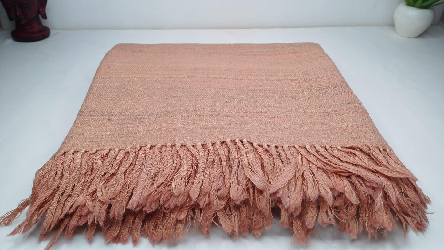 EVEREST Large Thick Soft Peach Color Handwoven Pure Himalayan Yak Wool Meditation Blanket,Tibetan Yak Wool Wrap,Himalayan Wool Prayer Zen,
