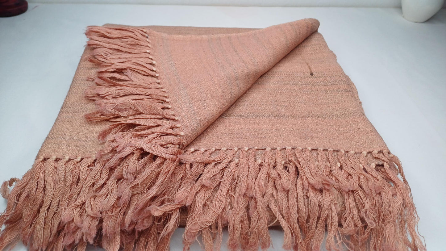 EVEREST Large Thick Soft Peach Color Handwoven Pure Himalayan Yak Wool Meditation Blanket,Tibetan Yak Wool Wrap,Himalayan Wool Prayer Zen,