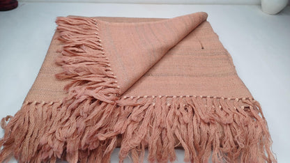 EVEREST Large Thick Soft Peach Color Handwoven Pure Himalayan Yak Wool Meditation Blanket,Tibetan Yak Wool Wrap,Himalayan Wool Prayer Zen,