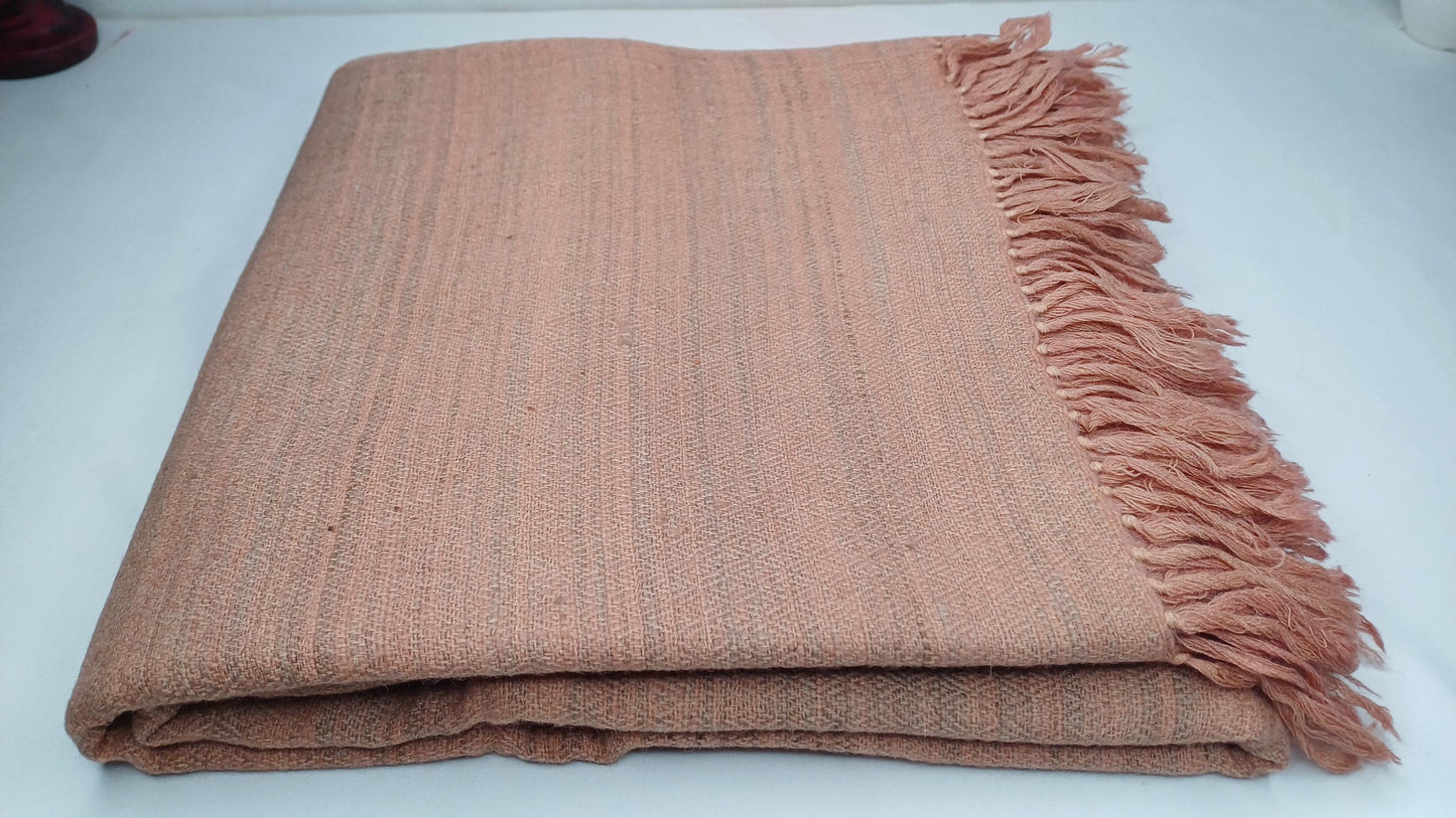 EVEREST Large Thick Soft Peach Color Handwoven Pure Himalayan Yak Wool Meditation Blanket,Tibetan Yak Wool Wrap,Himalayan Wool Prayer Zen,