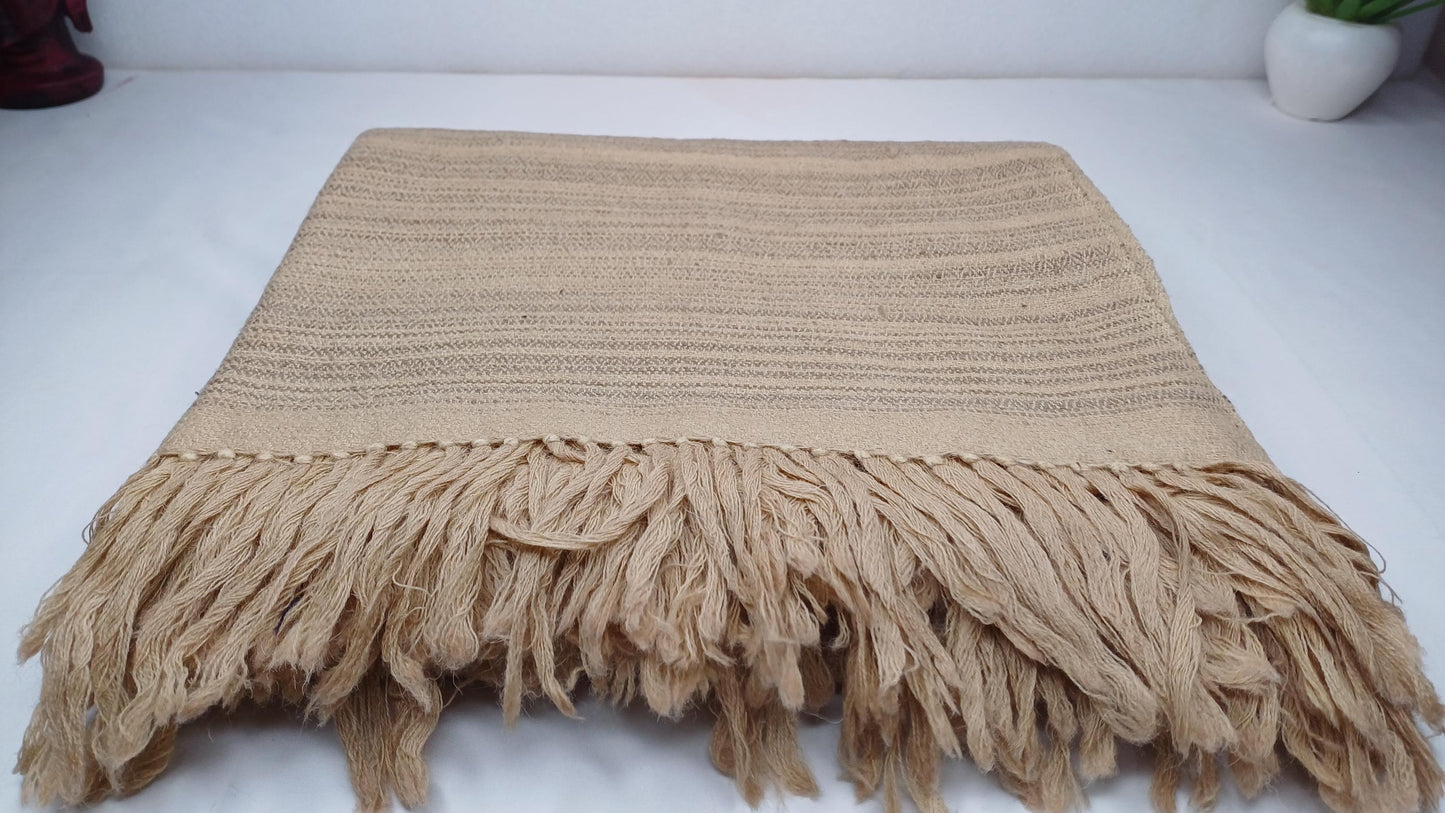 DHARMA Large Handspun Handwoven Khaki Color Pure Himalayan Yak Wool Blanket,Oversize Yak Meditation Shawl,Ethnic Indian Yak Prayer Blanket